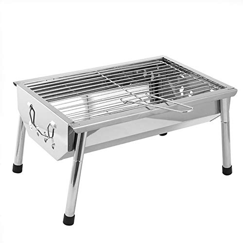 YzDnF Outdoor Garden Grill Charcoal Stainless Steel Folding Portable BBQ Grill For Picnic Camping For Camping Fishing Outdoor Activities (Color : Silver, Size : 36x26x17cm)