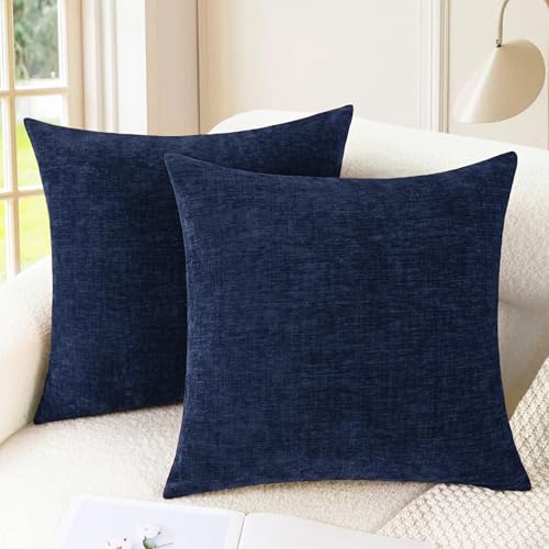 Image of CaliTime Throw Pillow Covers Decorative 26 X 26 Inches Pack of 2 Cozy Chenille Cushion Cases for Couch Sofa Bed Living Room Home Navy Blue