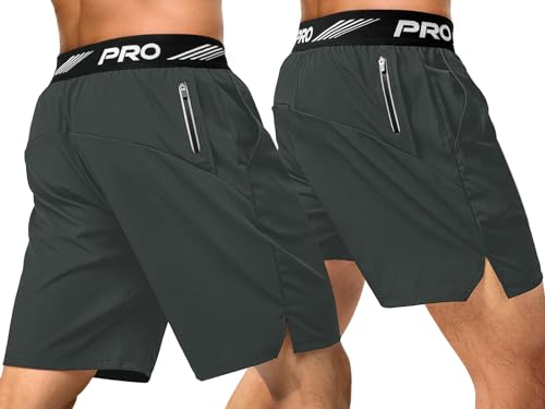 aquota Pack de 2 pantalones cortos de deporte para hombre, de 23 cm y 13 cm, pantalones cortos de entrenamiento, pantalones de correr, pantalones cortos de secado rápido, con cremallera