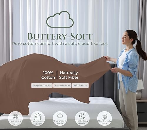Image of Royale Linens 100% Organic Cotton Full Size Flat Sheet Only - Percale Top Sheets - Full Flat Sheet Sold Separately - Lightweight & Super Soft 100% Cotton Chocolate Bed Sheets Only (81 inchx 96 inch Chocolate)