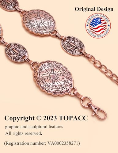 Image of TOPACC Western Metal Concho Belt for Women Cowgirl Chain Belts for Dresses Jeans Country Concert Outfit
