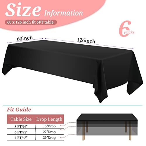 6 Pack Tablecloth 60 X 126 Inch Polyester Table Cloth For 8 Foot Rectangle Tables,Stain And Wrinkle Resistant Washable Fabric Table Covers Polyester Black Table Clothes For Wedding,Party,Banquet #TOP1