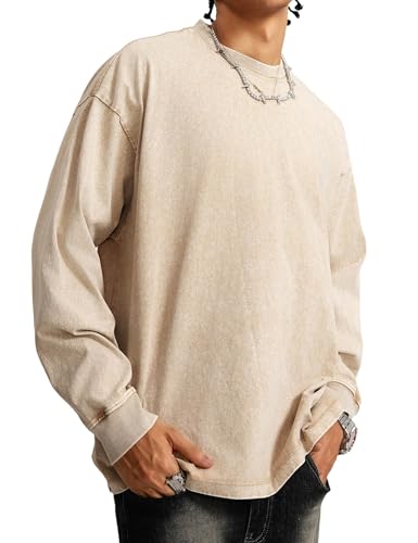 hathne Men's Vintage Acid Wash Oversized T-Shirts Long Sleeve Unisex Crewneck Cotton Tees Sweatshirt2