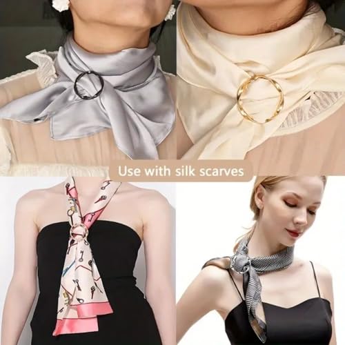 Scarf Ring Clip Set – Fashionable T-Shirt Ties Clips for Women – Metal Round Circle Shirt Buckle for Versatile Styling – Gold
