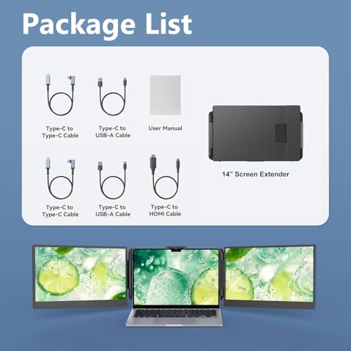 Image of Leudaich 14'' Laptop Monitor Extender for Triple Monitor Dispaly, FHD IPS Portable Monitor for 13 inch-16 inch Laptops, HDMI /USB-A /Type-C Plug-Play Tri-Screen for Windows, Chrome, Mac and Switch