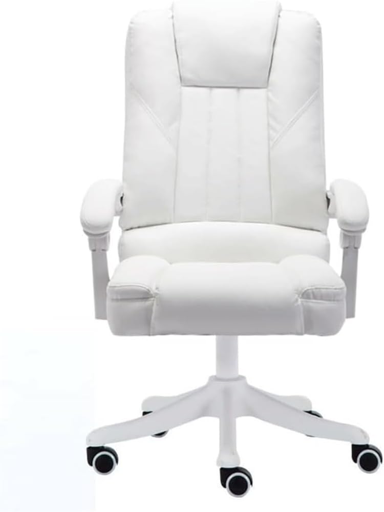 Executive Leather Office Chair for Boss High Back Ergonomic Computer Desk Chair with Flip Up Armrest Adjustable Height Swivel Office Chair White-One Size(White)