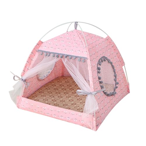 QXPDD Cat Tent Cave Bed with Removable Cushion, 2-in-1 Cat Dog Teepee Bed House Cat Nest Sleeping Bag,Pet Indoor Outdoor House Detachable Breathable Mesh Princess Bed,Pink L