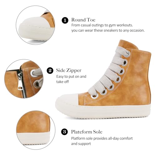 Image of IMPREMEY Women's High Top Sneakers Lace Up PU Leather Shoes with Thick Soles and Zipper, Fashionable Walking Shoes