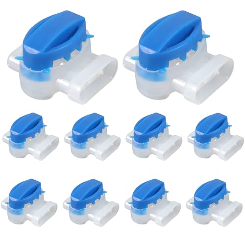 Image of 10Pcs 3-Way Boundary Pigtail Wire Connectors, Electrical IDC 314-Box Waterproof Self-Stripping Splice for 22-14AWG Cable, Outdoor Use for Robotic Lawn Mowers & Irrigation Systems