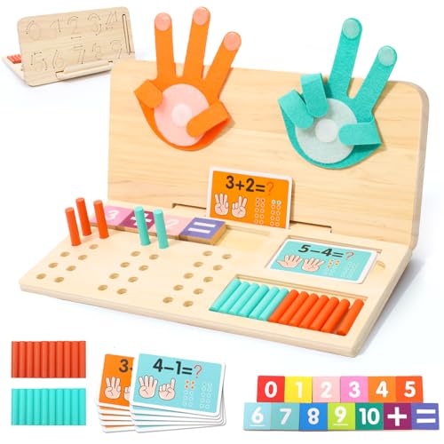 Brinquedos Montessori para crianças 3 4 5 6 anos, brinquedos de madeira para aprender a contar, brinquedo educativo matemático com placa de dupla face, blocos numéricos, presente de Natal para meninos