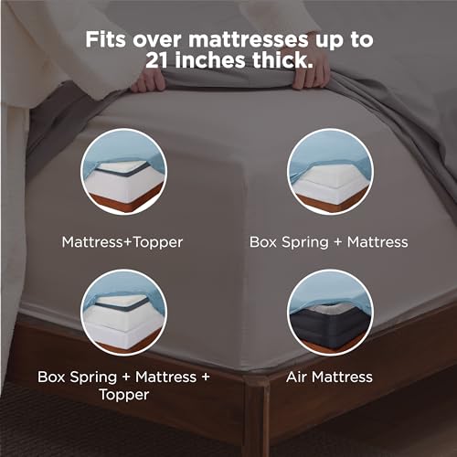 Image of Bedsure Deep Pocket Queen Sheets Set - Fits Mattresses Up to 21 Inches Thick - 4 Piece GentleSoft Bed Sheets, Moisture Wicking, Soft & Cooling Bedsheet & Pillowcases, Easy & Secure Fit, Mineral Blue