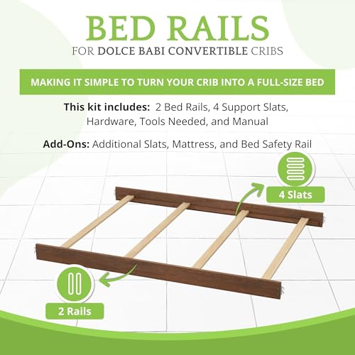 Image of Full-Size Conversion Kit Bed Rails for Dolce Babi Convertible Cribs - Solid Wood Rail - Toddler and Adult Bed Rail for Full-Size Beds - Essential Nursery & Baby Furniture (Farmhouse Brown)