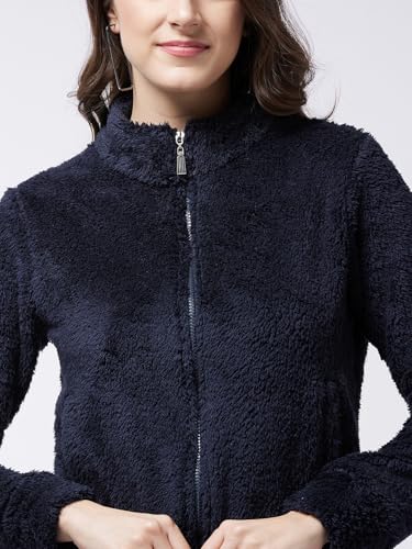 Image of Modeve Women Solid Full Sleeve Fur Standard Length Jacket For Winter