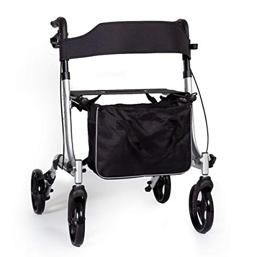 EC X FOLD Lightweight Folding rollator Wheeled Walker Walking Frame with seat and Bag - Choice of Colours (Silver)