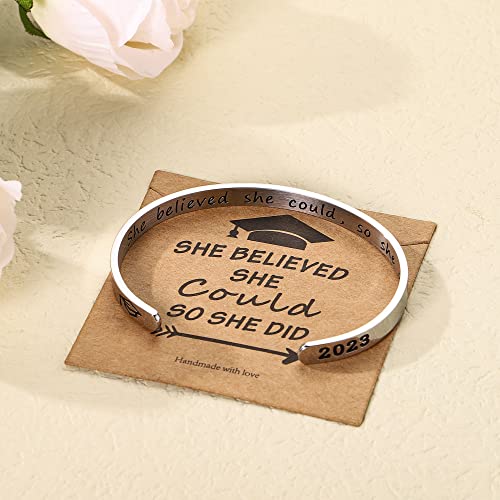 Graduation Gifts For Her 2023 - She Believed She Could So She Did Bracelets Cuff Bracelet 2023 Graduation Gifts For Her College Graduation Gifts Class Of 2023 Women Best Friends Daughter Grad Present #TOP3