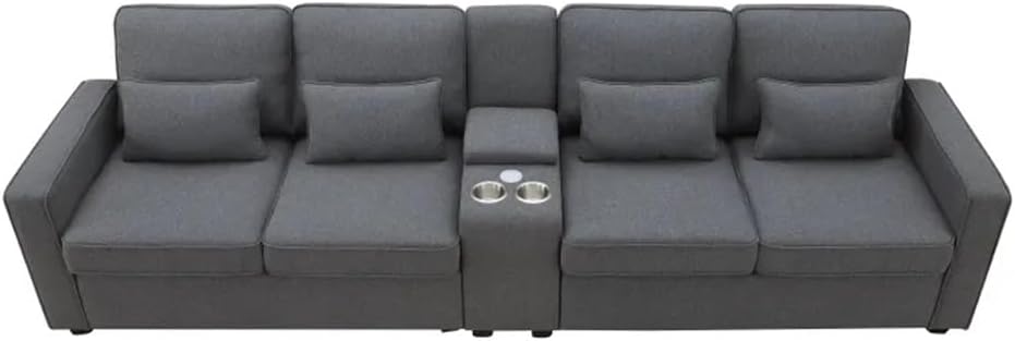 114.2" Upholstered Sofa with Storageable Coffee Table and 2 Cupholders, 2 Port, Linen Fabric Couches