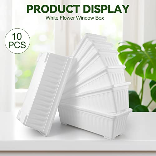 10 Pack Window Planter Box, 17 Inch Rectangular Flower Planter Boxes With Tray For Indoor And Outdoor Flower Balcony Windowsill Patio Garden (White) #TOP2