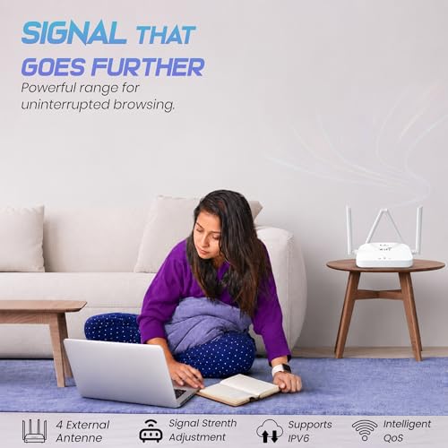 Image of PunnkFunnk WT-14 WiFi Router | IPv6 Compatible | Stable Internet Connection | 300M High Speed Wireless Router for Home & Office | Four high gain Antennas | Wide Coverage WiFi Router | Easy Setup