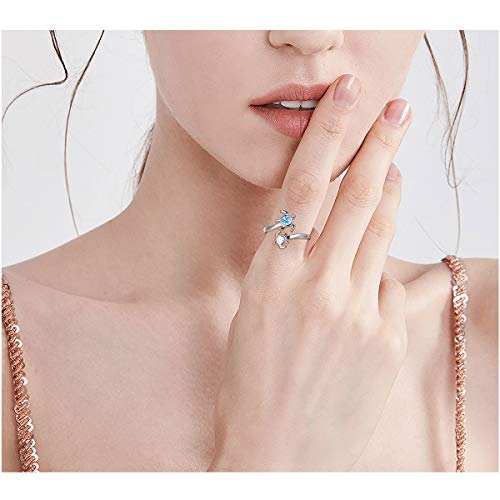 Ladytree S925 Sterling Silver Turtle Animal Open Ring Sea Turtle Heart CZ Adjustable Bypass Nature Ocean Ring2