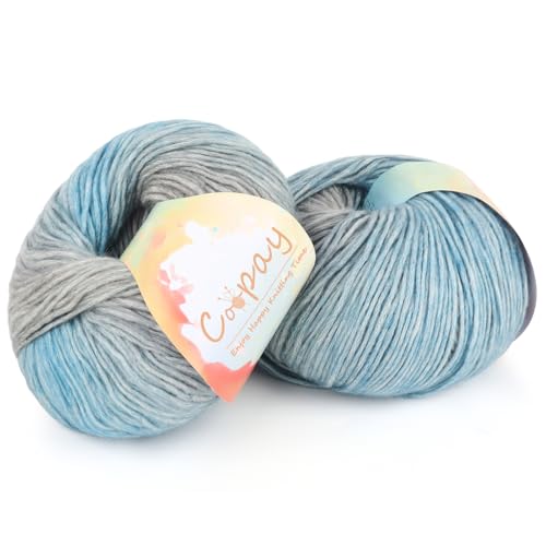 Image of Coopay Yarn for Crocheting Knitting, Gradient Cake Yarns, 2 x 3.53oz - 240yds - 50% Cotton 50% Acrylic Ombre Yarns, Crochet Yarn for Blankets, Shawls, Scarves (101 Sea Blue)