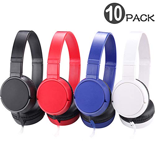 Wholesale Bulk Headphones with Microphone 10 Packs Multi Colored, Durable Heavy-Duty Earphones