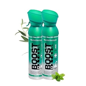 Boost Oxygen Zuurstoffles voor onderweg met 95% zuurstof, 5 liter zuurstofblik met zuurstofmasker, mobiele zuurstofinhalator (menthol-eucalyptussmaak)