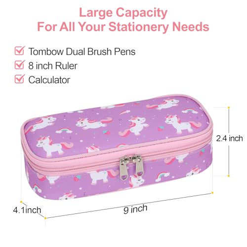 Image of Bagseri Pencil Case for Kids - Special Cute Pencil Pouch for Girls Large Capacity Pencil Bag Aesthetic Kids Pencil Box for School (Purple Cute Unicorn)