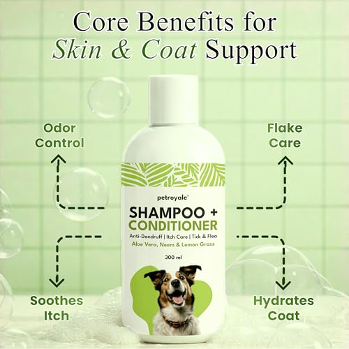 Image of Petroyale 2-in-1 Shampoo + Conditioner for Dogs - Anti-Fungal, Anti-Itching, Shedding Control Dog Shampoo & Dog Conditioner with Ticks & Fleas Prevention - Suitable for All Breeds | 300ml (Pack of 1)