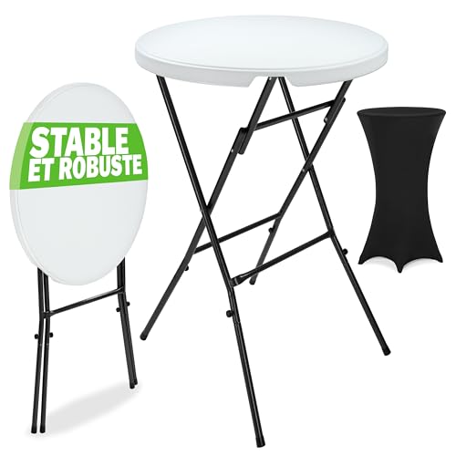 Casaria® Table Haute Pliable avec Housse Noire réutilisable Infroissable Mange Debout 110 cm Bar bistrot Jardin Cocktail