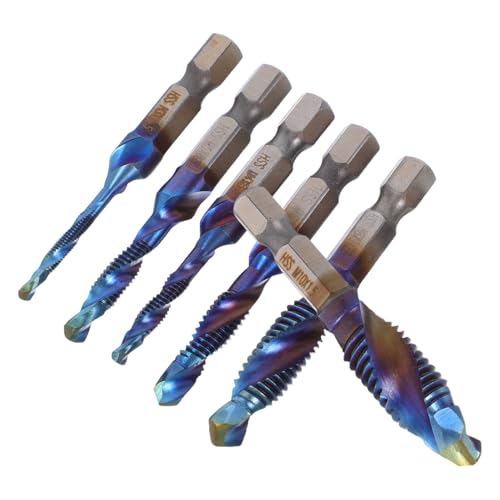 Zerodeko 6pcs Hss Hex Shank Drill Tap Set M3-m10 3-in-1 Spiral Drill Bits for Thread Tapping Chamfering and Metal Wood Drilling Metric Combination Tap with Plastic Case for Industrial