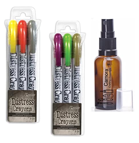 Tim Holtz Halloween 2022 Distress Limited Edition Crayons, 2 Sets, 6 Crayons Total, Amber Spray Bottle