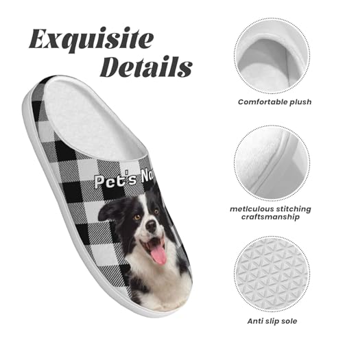 Custom Plaid Slippers Personalized Pet Photo Text for Dog Cat Mom Dad Non-Slip Fluffy Slippers Customized Women Men Comfy Warm Slippers for Christmas4