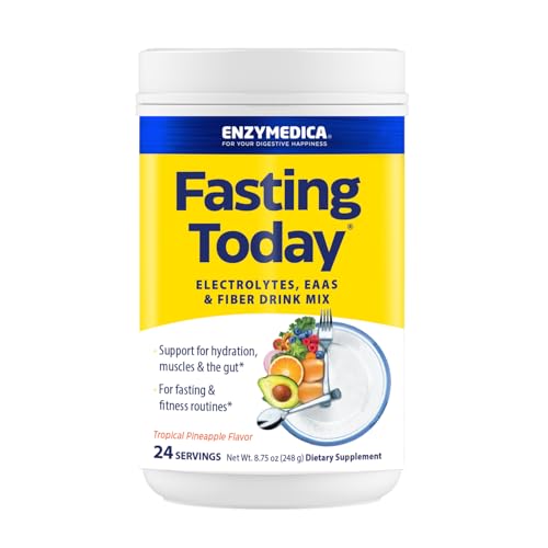 Enzymedica, Fasting Today, Intermittent Fasting Drink Mix with Electrolyte Powder Supplement for Hydration Keto Friendly, Tropical Pineapple Flavor, 24 Servings