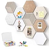 KEAGAN 10 Stück Sechseckige Korkplatten für Wände, Kork Pinnwandfliesen mit 50 Pins, Filz-Pinnwand, Selbstklebende DIY Korkplatten für Büro, Zuhause und Schule Wanddekoration