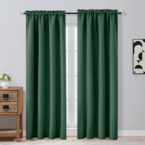 Image of Christmas Green Blackout Curtains 84 Inches Long 2 Panels Set, Solid Thermal Insulated Soft Blackout Curtains for Bedroom, Rod Pocket Window Treatments Drapes for Living Room, 2x50Wx84L Inches