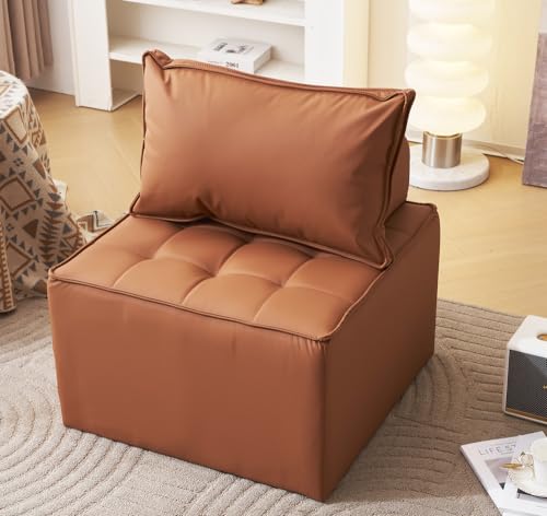 sofá individual/sofá de piso sin brazos/espuma de alta densidad de una pieza/sofá individual con respaldo, estructura reforzada de madera maciza, utilizado en salas de estar, dormitorios (marrón)