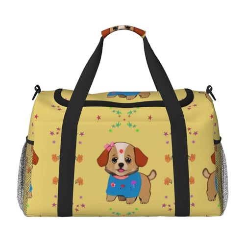 Adorable cartoon dog Printed fitness travel bag. Perfect for yoga training, short trips, and swimming gear.