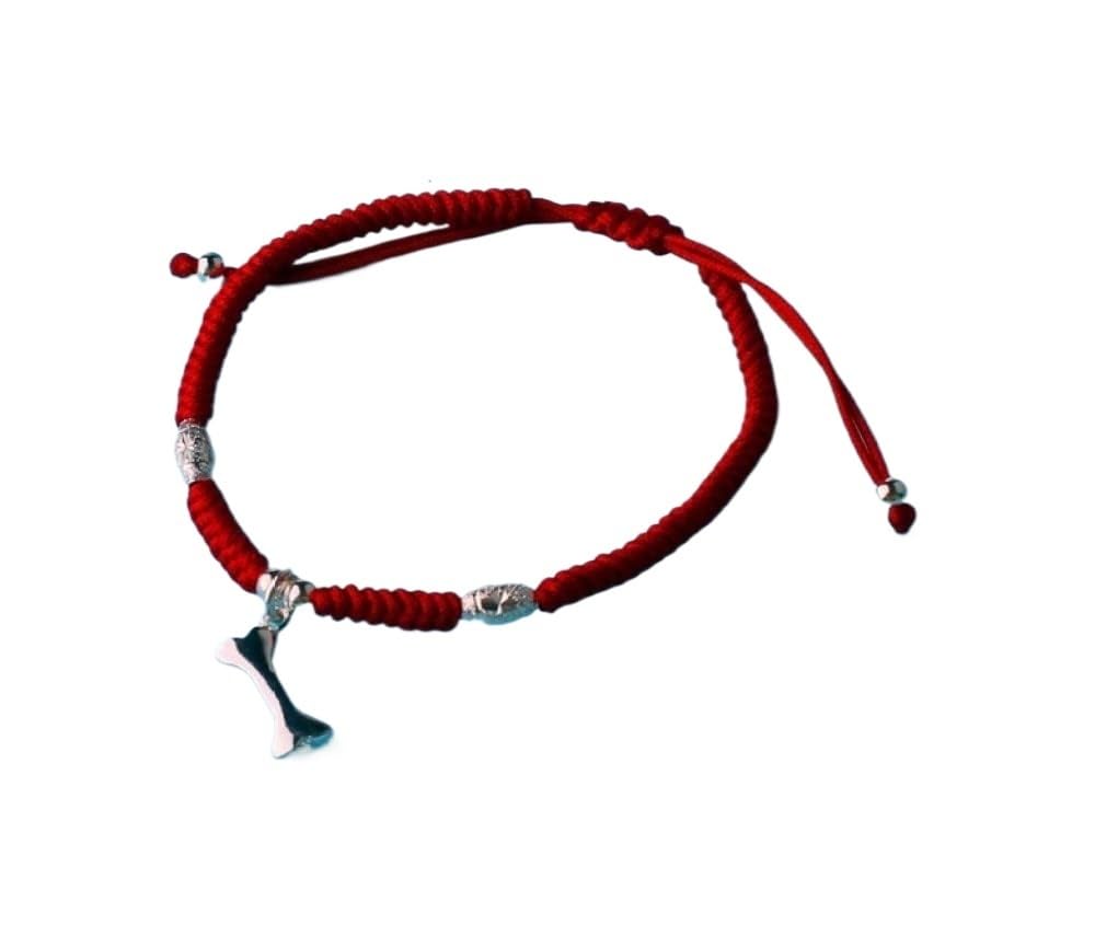 Bracciale rigido in argento for donna, bracciale intrecciato in corda rossa con ciondolo in argento S925 con perline in osso Braccialetti dell'amicizia regolabili Simpatici gioielli fortunat