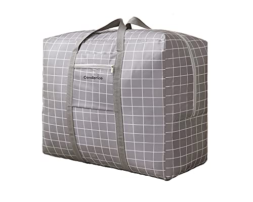 Carry-On Collapsible luggage bags for Women - Lightweight, Waterproof, and Cute large duffle bag for travel with durable design (35L, Grey grid)