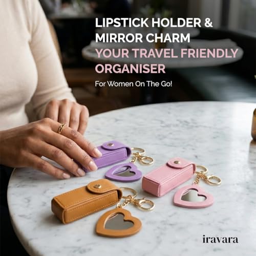 Image of Women Lipstick Holder Bag charm with Mirror| Soft PU Leather Portable Chapstick Holder| Color Sent Randomly| Pack of 1