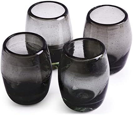 Handmade con Amor - 2 oz Hand Blown Mexican Tequila Shot Glasses - Set of 4, 2 fl oz each, Smoke