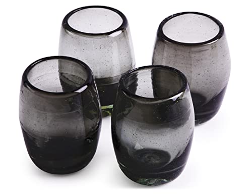 Handmade Con Amor - 2 Oz Hand Blown Mexican Tequila Shot Glasses - Set Of 4, 2 Fl Oz Each, Smoke #TOP22