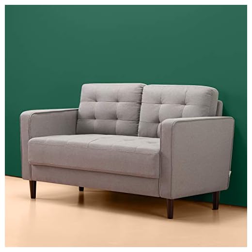 ZINUS Benton Loveseat Sofa, Estilo mediados de siglo, Montaje fácil sin herramientas, Cojines con mechón insertado en cuadrícula, Patas cónicas, Sofá en una caja, Gris piedra