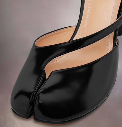 Beauty Cry Womens Tabi Shoes Split Toe Sandal Pumps Chunky Sling Back Sandals Buckle Ankle Strap Leather High Heels4