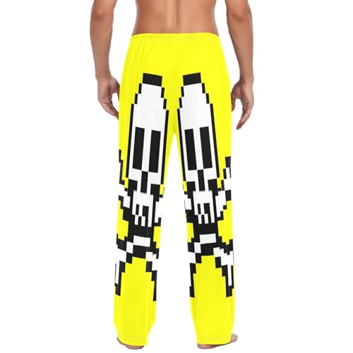 Qilmy Pixel Art Skull Men's Cotton Pajama Pants, Lightweight Lounge Sleepwear with Drawstring and Pocket3