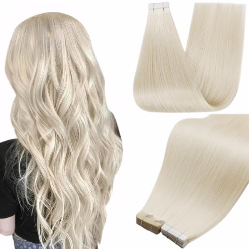 Full Shine Tape In Hair Extensions Human Hair, Platinum Blonde 20 Inch