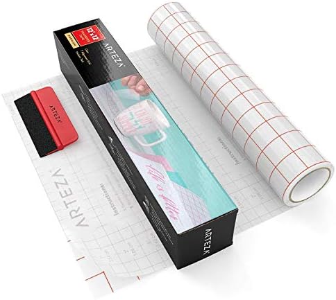 ARTEZA Ultra Clear Transfer Tape Paper with Grid & Squeegee, 12 Inch Wide x 12 Foot Long Roll, For Alignment & Transfer of Adhesive Vinyl for Decals, Signs, Walls, Windows & Smooth Surfaces