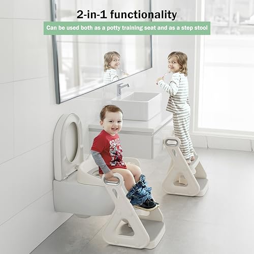 Omea 2-in-1 Potty Training Toilet With Toddler Step Stool, Adjustable Height, Stable and Safe, Comfortable Soft Cushioned Seat, Splash Guard, for Boys and Girls - Image 3