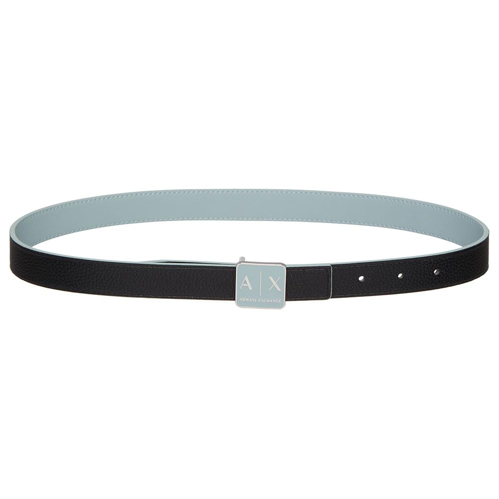 Armani Exchange Cintura da donna Sustainable, reversibile, con logo Buckle Plate, Dark Reflection/Black, 72
