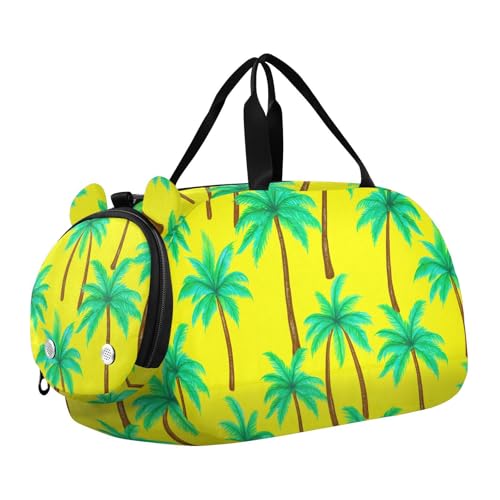 Coconut Palms Yellow Kids Travel Duffel Bag for Boys Girls Overnight Weekend Tote Bag with Shoes Compartment for Gym Sports Dance